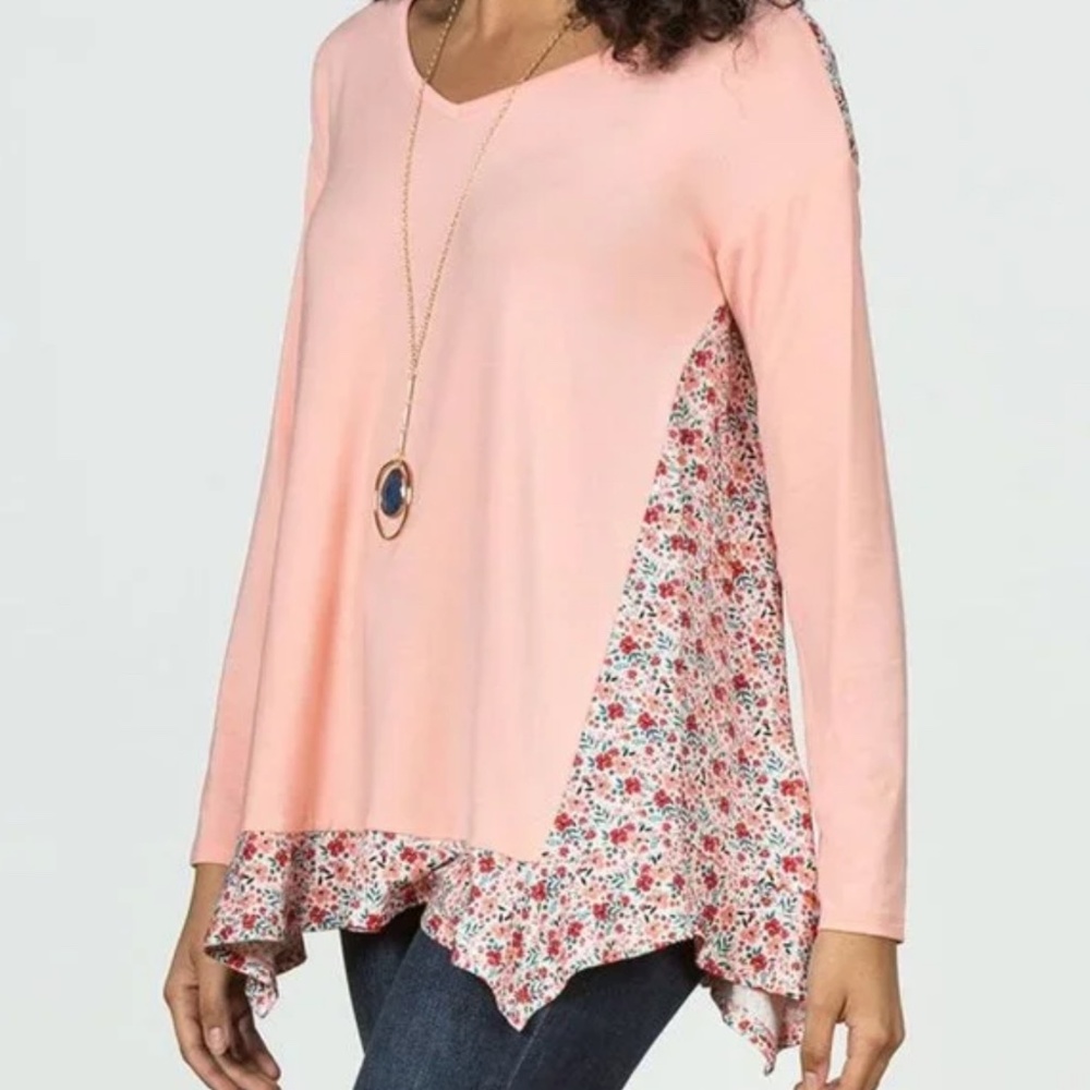 NWT Matilda Jane Sing it Out Floral Print Casual Top Size Small Ruffle Hem Pink